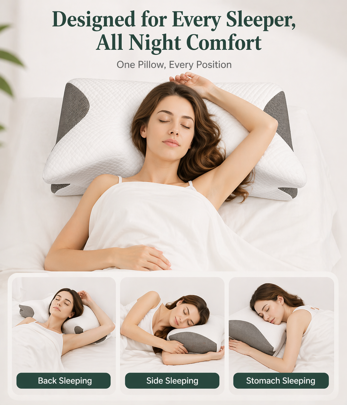 Luxury Memory Foam Cervical Pillow for Neck Pain Relief – Ergonomic Orthopedic Sleeping Pillow for Side, Back & Stomach Sleepers – Cooling Breathable Butterfly Bed Pillow with Washable Cover for Deep Sleep Comfort