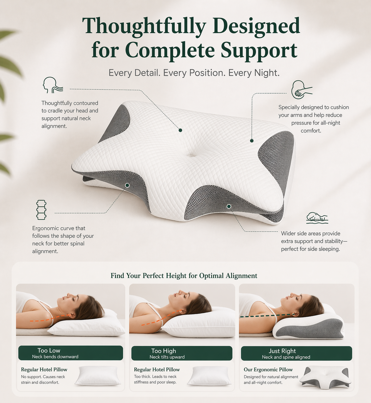 Luxury Memory Foam Cervical Pillow for Neck Pain Relief – Ergonomic Orthopedic Sleeping Pillow for Side, Back & Stomach Sleepers – Cooling Breathable Butterfly Bed Pillow with Washable Cover for Deep Sleep Comfort