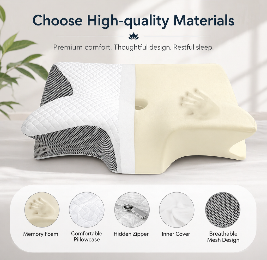 Luxury Memory Foam Cervical Pillow for Neck Pain Relief – Ergonomic Orthopedic Sleeping Pillow for Side, Back & Stomach Sleepers – Cooling Breathable Butterfly Bed Pillow with Washable Cover for Deep Sleep Comfort