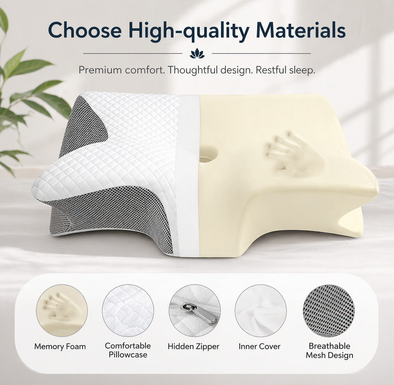 Luxury Memory Foam Cervical Pillow for Neck Pain Relief – Ergonomic Orthopedic Sleeping Pillow for Side, Back & Stomach Sleepers – Cooling Breathable Butterfly Bed Pillow with Washable Cover for Deep Sleep Comfort